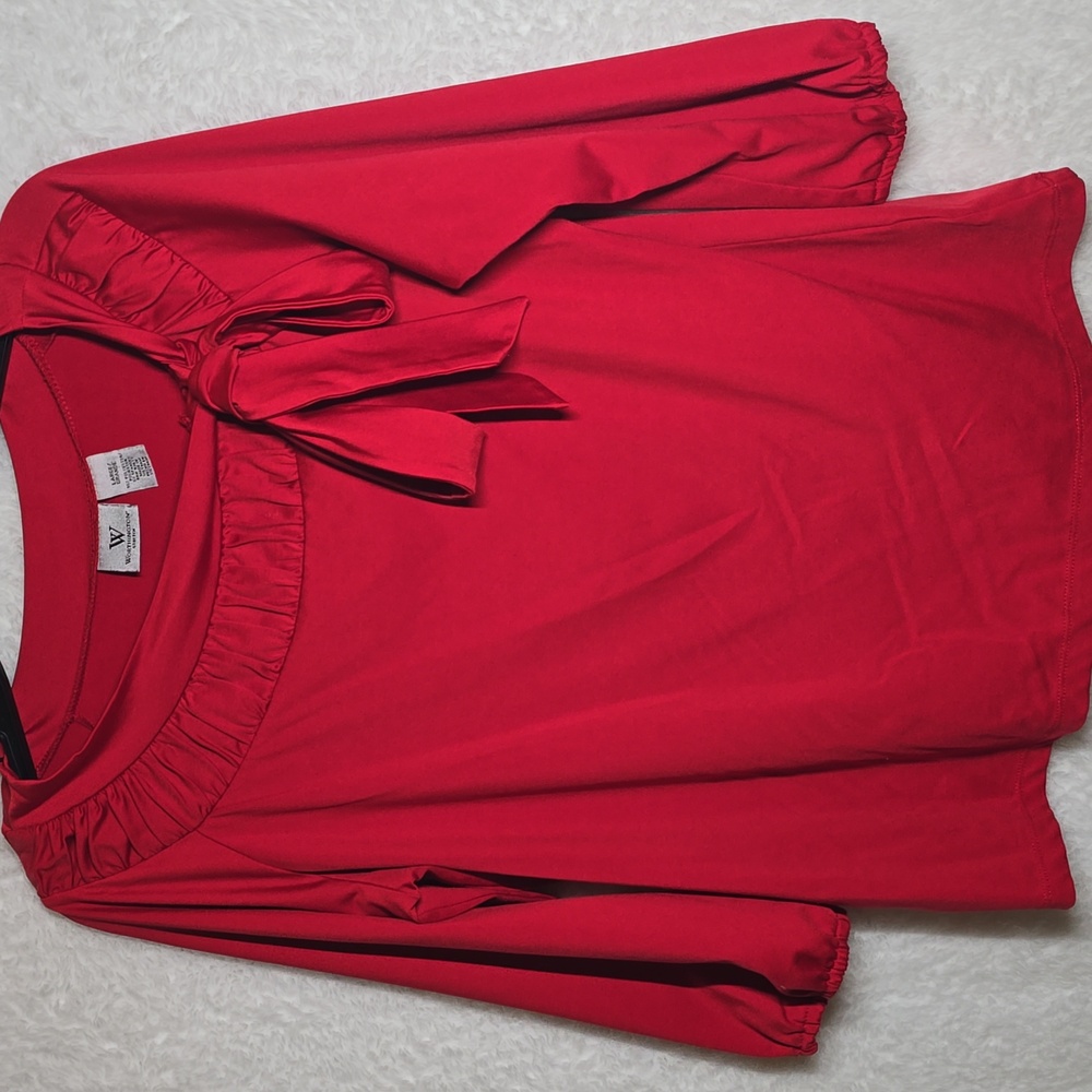 Worthington Red Blouse with Ruffle and Bow